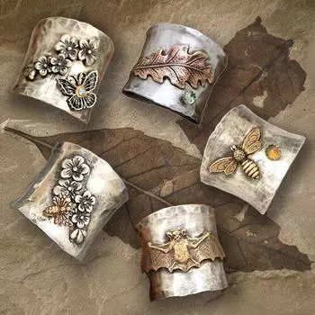 Европейское и американское ретро-трендовое персонализированное кольцо с рельефным рисунком пчелы, бабочки, цветов и листьев No. 6