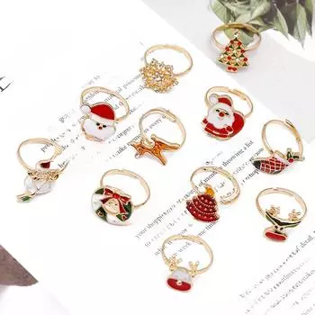«Европейское и Американское рождественское мультяшное кольцо из металлического сплава со снеговиком и лосем»