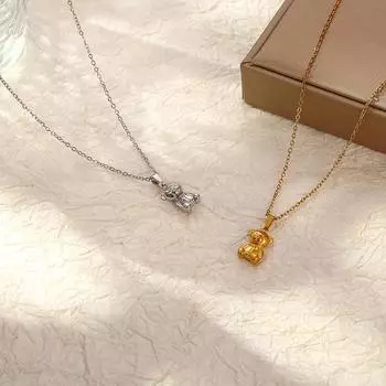 Европейское и американское трансграничное универсальное мини-ожерелье из нержавеющей стали с подвеской в виде медведя, модное ретро-ожерелье с покрытием 18 цветов