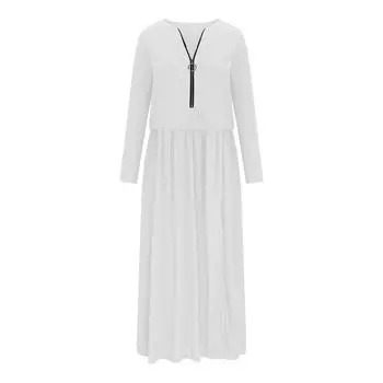 Европейское и американское женское платье с длинным рукавом, на молнии, с воротником-стойкой, облегающее, с разрезом L белый