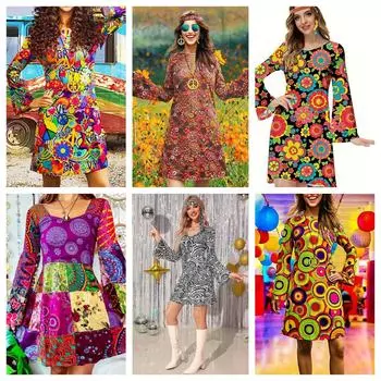 Европейское и американское женское платье в стиле ретро-хиппи с платком на голове 4XL