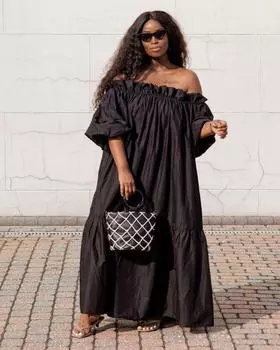 Европейское и американское женское сексуальное свободное платье с оборками на одно плечо - Горячий стиль XL чёрный