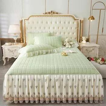 Европейское кружевное летнее латексное покрывало, двойная стеганая простыня Queen King, моющаяся мягкая охлаждающая юбка с 2 наволочками 150x200cm 59x79inch светло-фиолетовый