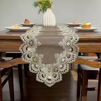 Европейское кружево, флаг на стол, ПУ, водонепроницаемый и маслостойкий, однотонная роскошная длинная скатерть, флаг на стол 40*100cm