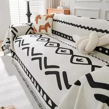 Европейское полосатое полотенце для дивана, толстая ткань, синель, жаккард, универсальный чехол для дивана с кисточками, противоскользящее цельное полотенце на спинку 180x130cm