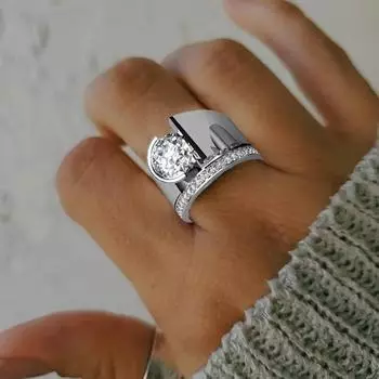 Европейское широкое посеребренное циркониевое кольцо, уникальный дизайн, мужские и женские обручальные кольца для подарков на годовщины и дни рождения 6