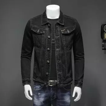 Европейское тяжелое черное джинсовое пальто с лацканами + мужской H0627, лучший тренд для мужчин 2XL чёрный