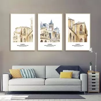 Европейское здание, пейзажная живопись, ручная роспись, церковь, абстрактное настенное искусство, холст, постер, современная гостиная, домашний декор 21cm30cm NoFrame