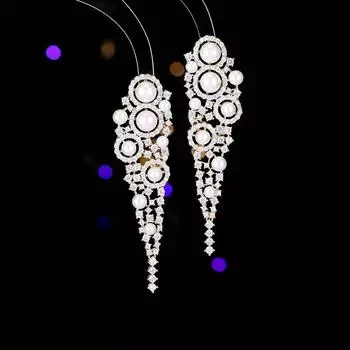 Exaggerated atmospheric earrings French elegant banquet dress with court zircon pearl luxury earrings