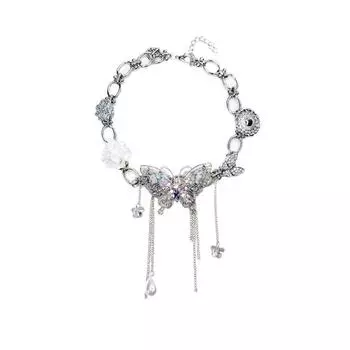 Exaggerated Butterfly Flower Necklace Tassel Women s Choker Fashion Vintage Metal Necklace Gifts