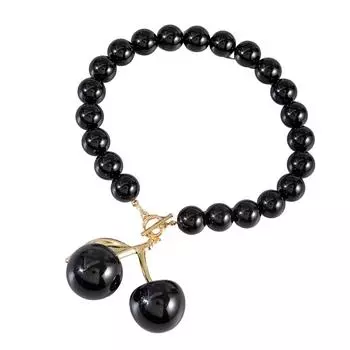 Exaggerated Cherry Pendant Necklace Eye Catching Beaded Collarbone Chain Accessory for Parties and Music Festivals чёрный