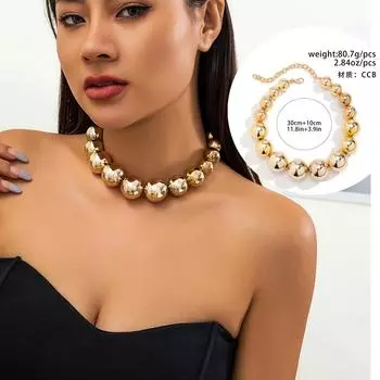 Exaggerated Cyber Style Multi-layer Round Beads Stacked Necklace Temperament Niche Removable Love Shape Personalized Necklace CCB