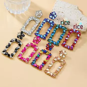 Exaggerated Floral Square Diamond Earrings for Women - Party Style null серебряный