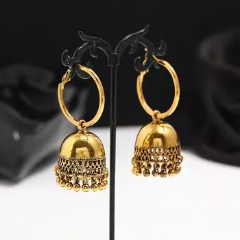 Exaggerated large circle personality bird cage bell fringed stud earrings femininity ethnic style retro earrings long earrings