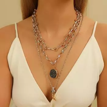 Exaggerated Multilayer Necklace Advanced Sense Clavicle Chain Choker Sweater Chain Party Earrings