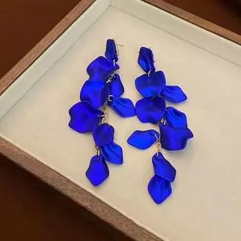 Exaggerated Personalized Long Tassel Blue Earrings Earrings Ear Studs Ear Clip Eardrops 2024 Fall and Winter New Arrival Travel Vacation Blue Earrings