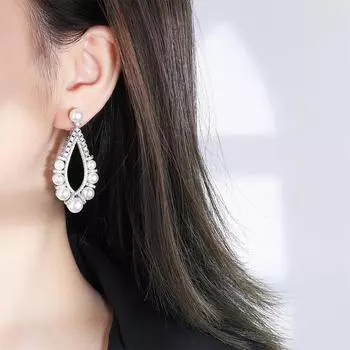 Exaggerated retro court pearl earrings, water drop-shaped slightly inlaid zircon pearl earrings, French pearl earrings, pendant.