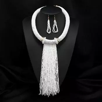 Exaggerated rice beads, fringed long necklace, ethnic style, personalized femininity ornament, multi-layer retro sweater chain