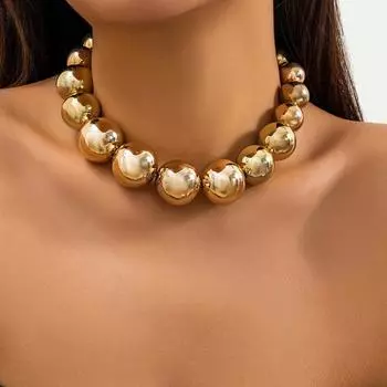 Exaggerated Round Punk Collar Collarbone Chain Geometric Beads Necklace Female Beads