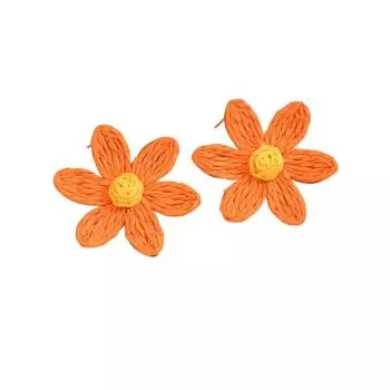 Exaggerated Shape Sunflower Earrings Raffia Flower Stud Earrings Weaved Ear Accessories Gift оранжевый