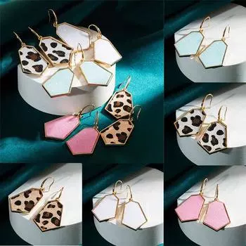 Exaggerated Super Flash Leather Earrings Rhombus Alloy Fashion Graceful 6.3*3cm коричневый