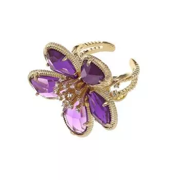 Exaggerated Women Girl Single Rhinestone Flower Fairy Ring Big Flower Crystal Ring Open Adjustable