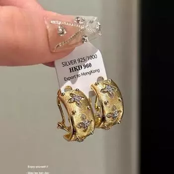 Exaggeration Metal Inlaid Zircon Earrings Silver Needle Circle Dangle Earrings Wedding Party