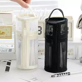 Пенал для экзаменов Высококачественный цилиндрический пенал Студенческий большой вместимости Прозрачный пенал для хранения чёрный