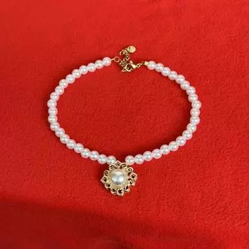 Exclusive for Cats Necklace Pearl Collar Pet Supplies Decoration Retro Gem German Abyssinian Cat Ornament Ultra small [16cm]] Pearl White