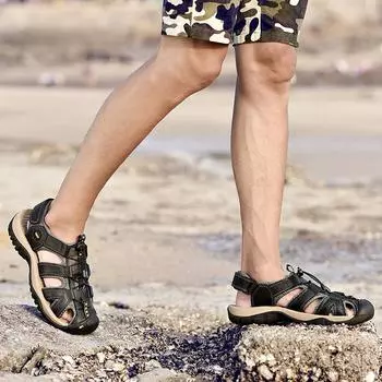 Эксклюзивные летние мужские повседневные сандалии большого размера, ручной работы, с закрытым носком, пляжная обувь, обувь для ходьбы по воде 38 коричневый