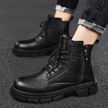 Exclusive for super leather large size men s high-top Korean version of trendy Martin boots 38 чёрный