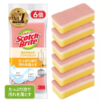 [Exclusive to .co.jp] 3M Sponge Kitchen Non-Scratch Antibacterial Foaming Yutaka Pink 6 Pieces WS-77KP-6P General Cleaning