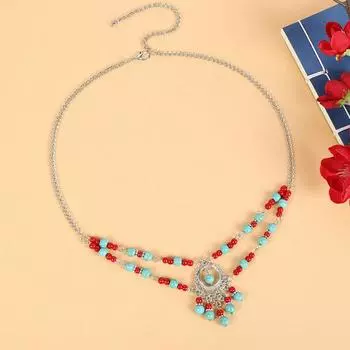 Exotic double-layer forehead jewelry, women s retro eyebrow pendant, ancient style fringed forehead chain, photo headgear, Tibetan necklace.