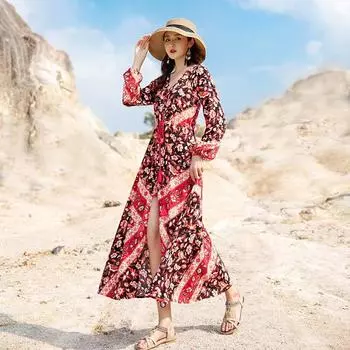 Exotic Style Long Dress for Dali and Xinjiang Tourism Color S