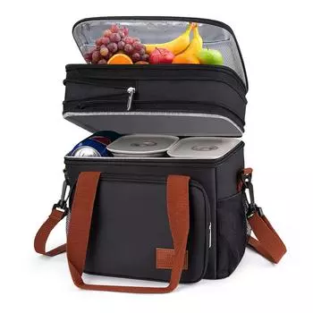 Expandable Insulated Large Lunch Box Double Deck Heavy Duty Picnic Bags Leakproof Cooler Bags Camping Hiking Cooking Supplies серый