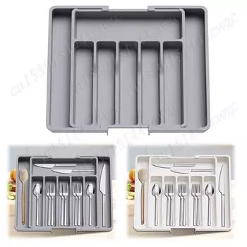 Расширяемый ящик для столовых приборов Органайзер для столовых приборов Регулируемый лоток для столовых приборов Гаджет для кухонных принадлежностей чёрный