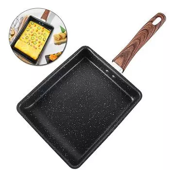 Expanded Size Japanese Tamagoyaki Flat Pan Rectangle Non-Stick Frying Square Egg Roll Omelette Pan With Wooden Handle