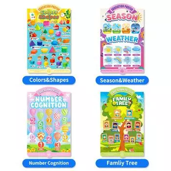 Explode 4 Sheets/Set Of Fun Educational Toys Educational Posters Season Cognition Family Tree Numbers Color Shape
