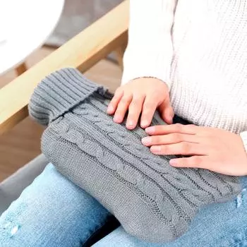 Explosion-proof Anti-scald Hot Water Bottle Water Injection Bag Hand Warmer Knitted Cover красный