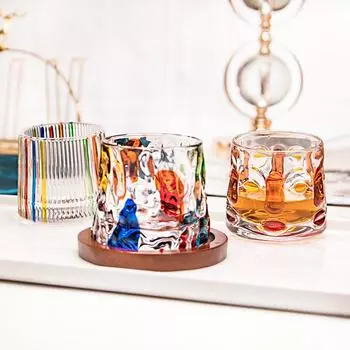 Explosions painted wine whisky glass household glass rotary gyro cup tumbler decompression cup with base