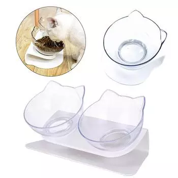 Explosive Cat Double Bowl Cat Bowl Dog Bowl Transparent AS Material Non-slip Food Bowl With Protection Cervical Transparent Cat 28 X 15 X 12