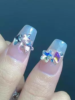 Explosive Flash Five Point Starfish Pointed Bottom Diamond Pink Transparent White Fat Big Star Nail DIY Decoration