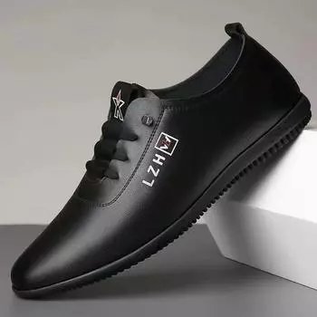 Explosive men s shoes are breathable in summer, new versatile leather shoes, soft leather, Korean version of little white shoes, soft-soled non-slip s 39 чёрный