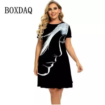 Explosive Women Abstract Beauty Pattern Series 3D Printed Round Neck Elegant Dress S