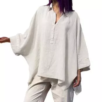 Взрывной женский костюм летучей мыши, свободные хлопковые льняные топы, повседневная женская одежда больших размеров для женщин M