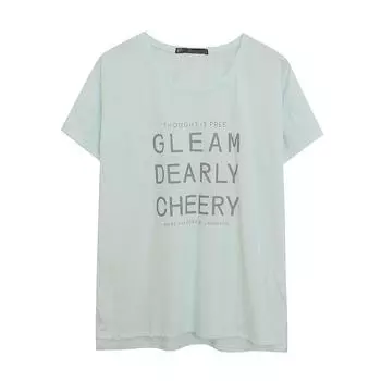 Export Daily Order/Refreshing Easiest for Match Casual Letter Jacket/Loose Short-Sleeved T-shirt Front Short Back Long BF Half-Sleeve plus Size Light Green M