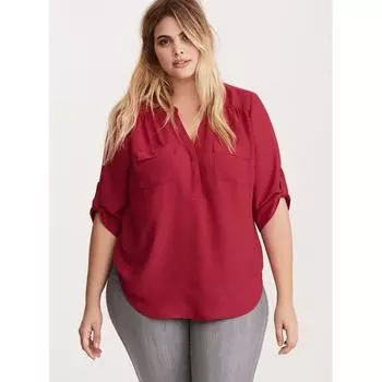 Export European and American Single Export 100.00kg Extra Large Size Loose Cool Slimming 3/4 Sleeves Chiffon Shirt Summer Tops Red 5
