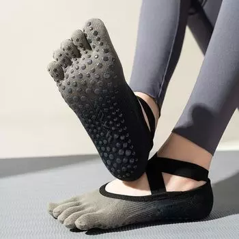 Export Export K-style Glue Dispensing Non-Slip Hanging Dyed Gradient Yoga Socks Professional Pilates Sports Fitness Toe Socks Black Green
