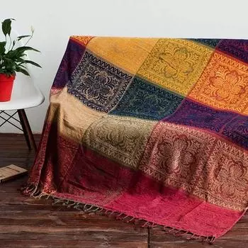 Export Export Sofa Towel Full Covered Nepal Casual Blanket Knitting Fabric Sofa Cover Cover Towel Non Slip All Year Round Chenille red blue lattice 130x 170+10*2cm