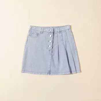 Export Fashion Style Half Pleated Skirt Asymmetrical Mid Waist Thickened Denim Skirt with Underpants Fashion New Skirt Light Blue S